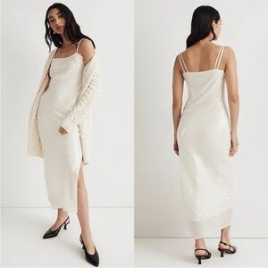 Madewell x Aimee Song Alabaster Cream Sequin Slip Maxi Dress NO205 NWT, size 10